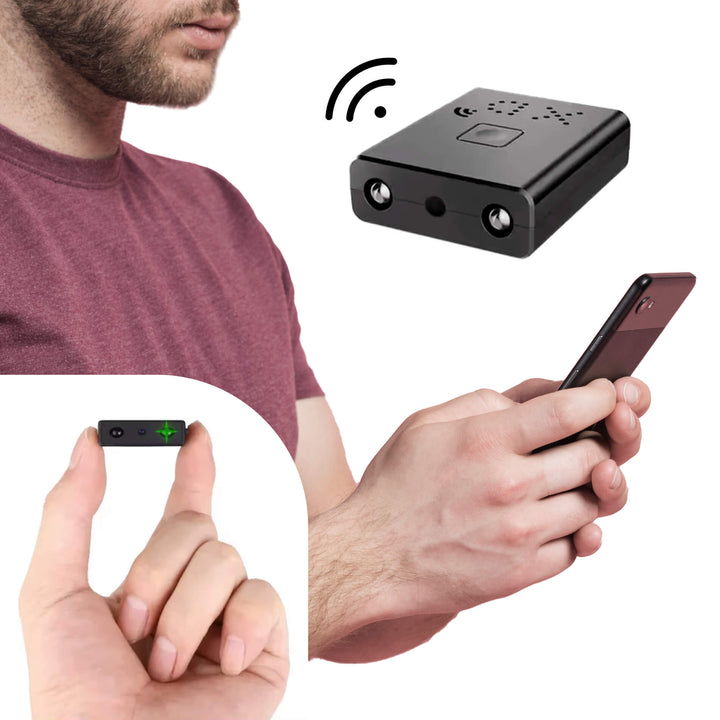 "Compact Micro HD spy camera with night vision, black, features 1080P video, discreet design, ideal for home or office securi