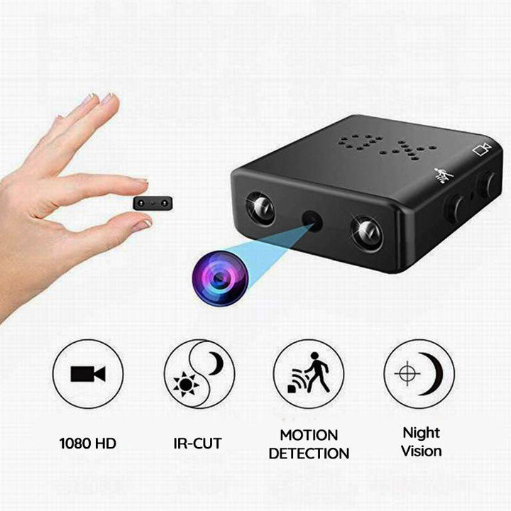 "Compact Micro HD spy camera with night vision, black, features 1080P video, discreet design, ideal for home or office securi