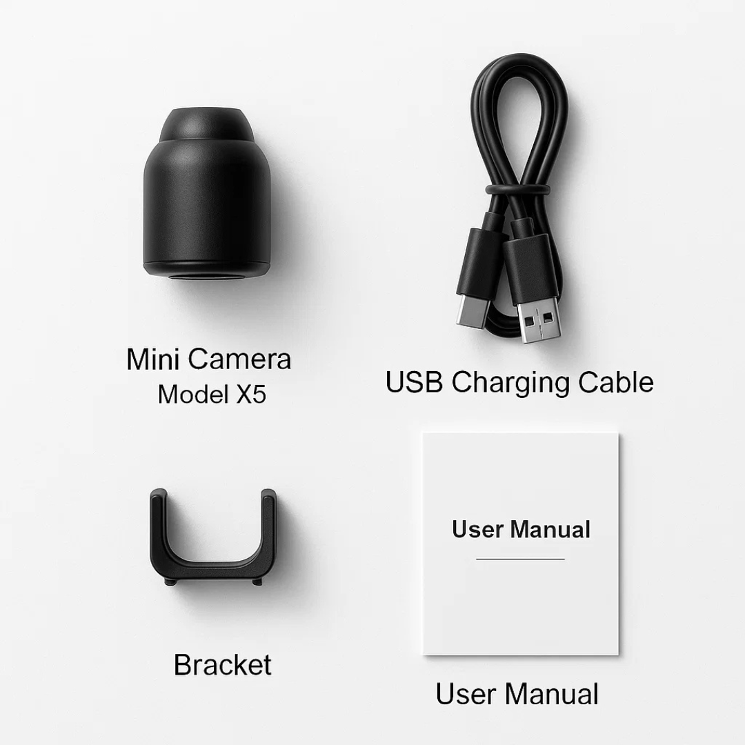 "Compact mini spy camera with WiFi, night vision; 1080P HD video, audio features for discreet surveillance."
