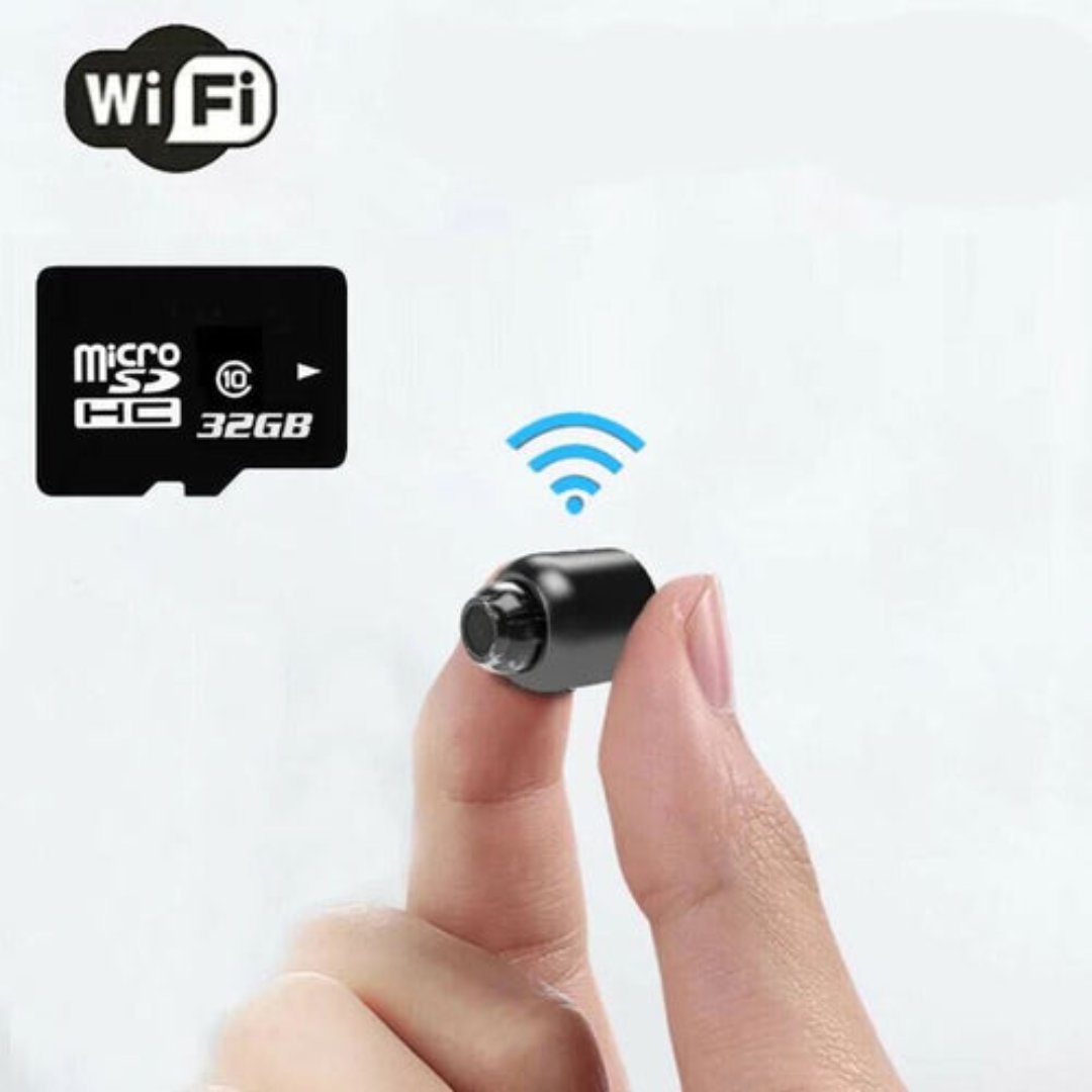 "Compact mini spy camera with WiFi, night vision; 1080P HD video, audio features for discreet surveillance."