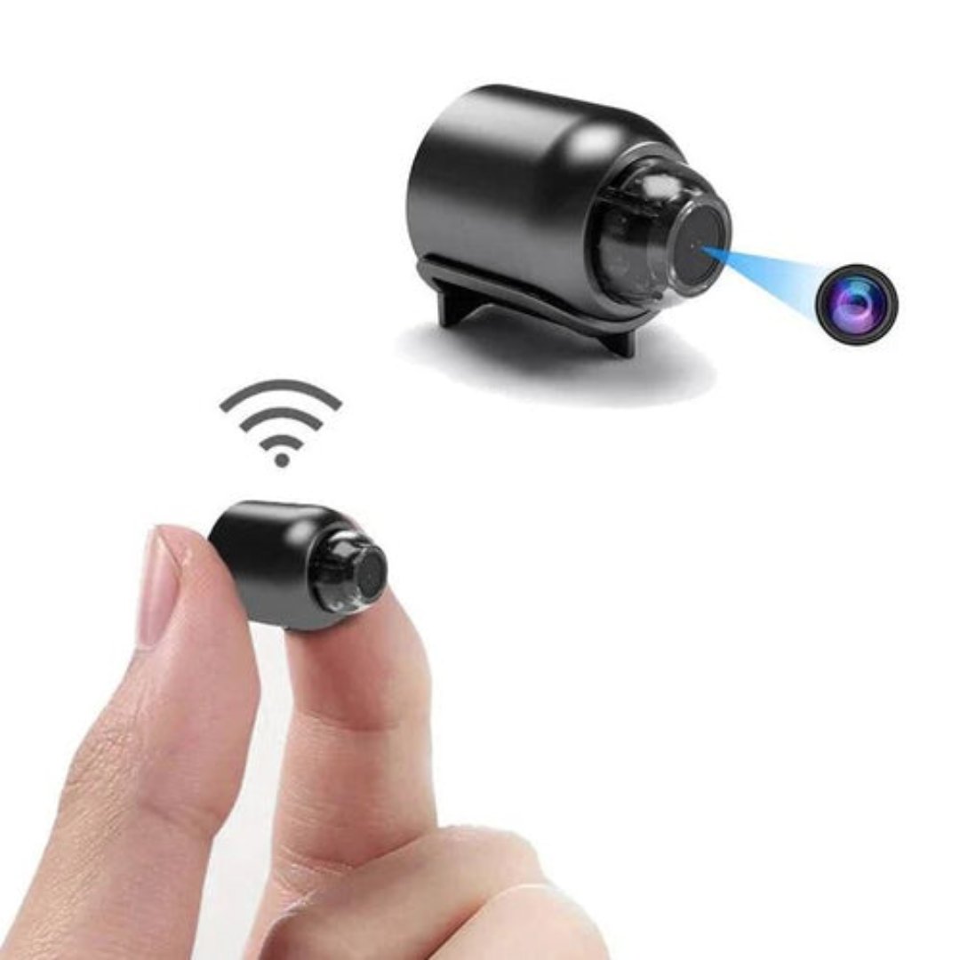 "Compact mini spy camera with WiFi, night vision; 1080P HD video, audio features for discreet surveillance."