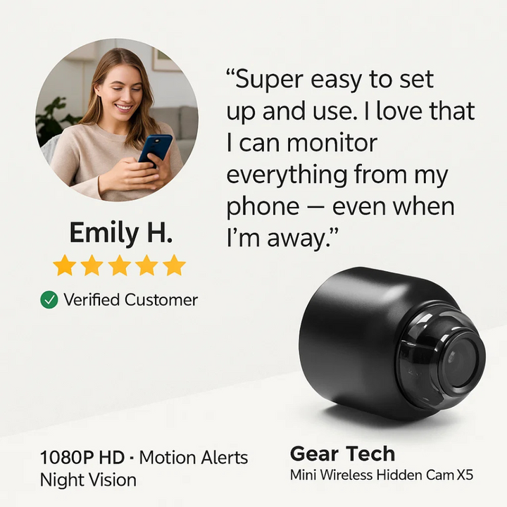 "Compact mini spy camera with WiFi, night vision; 1080P HD video, audio features for discreet surveillance."