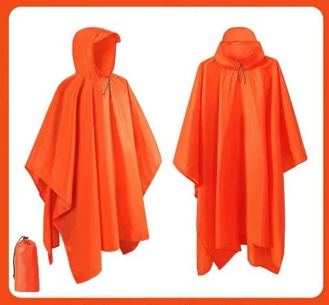 Unisex waterproof rain poncho protects from downpours. Essential outdoor gear for camping, hiking, and festivals.