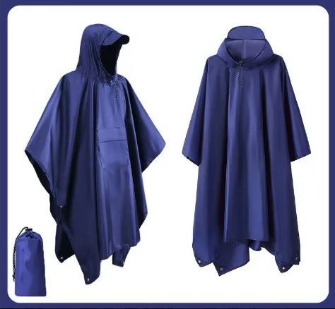 Versatile unisex packable rain poncho, a lightweight travel essential and emergency kit item for all outdoor adventures.