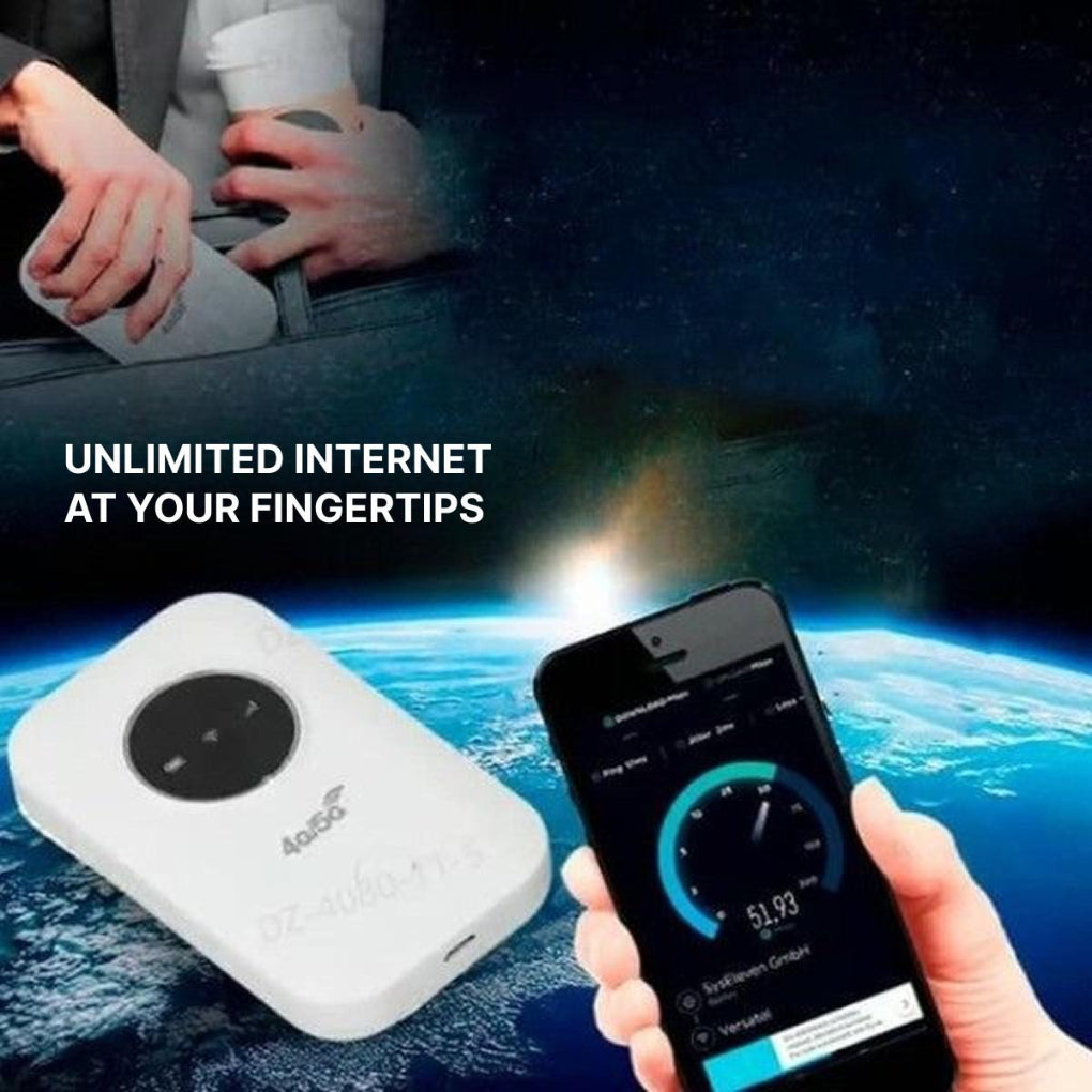 Compact portable WiFi router, ideal for travel and remote work. Provides fast wireless internet hotspot on-the-go.