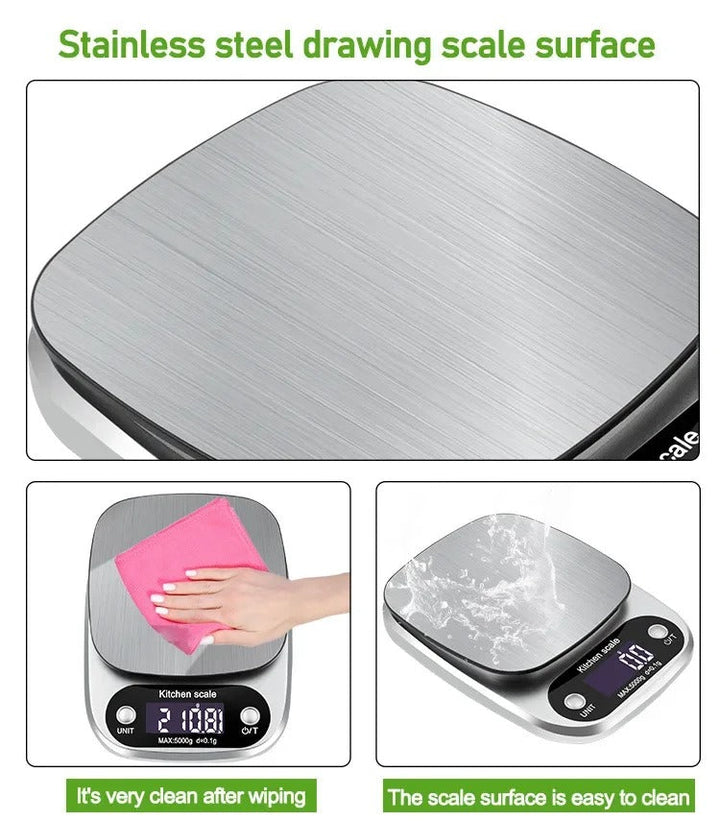 "Compact stainless steel kitchen scale with sleek design for precise 0.1g measurements, ideal for culinary accuracy."