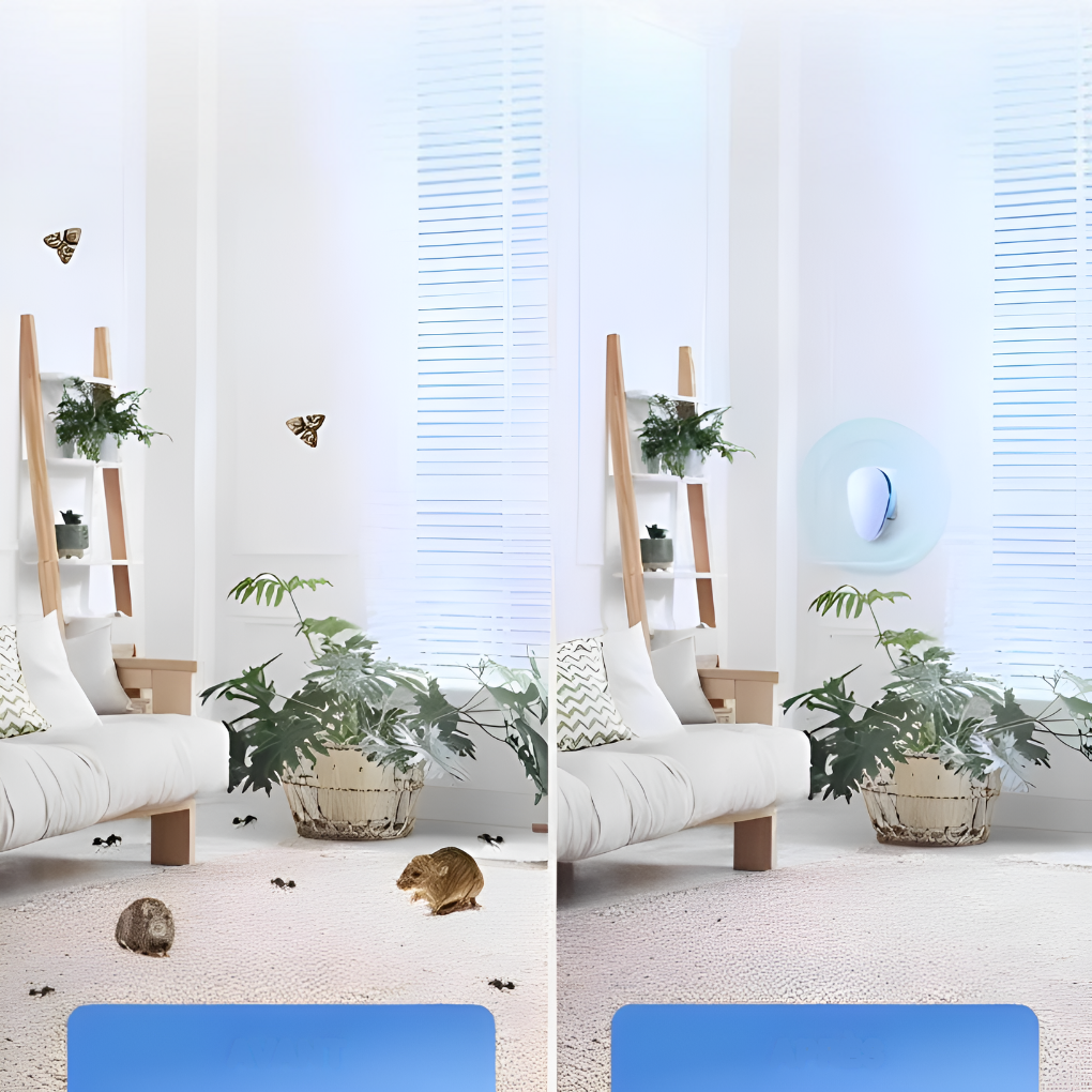 Efficient ultrasonic pest control device, quietly repelling mice, rats, and spiders for effective home pest protection.