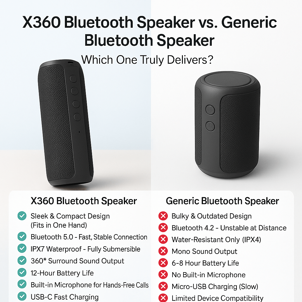 "Compact waterproof Bluetooth wireless speaker; sleek black design, portable, ideal for indoor and outdoor use."