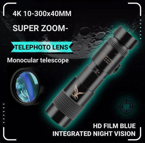 Compact waterproof monocular telescope with 10x zoom, night vision, and smartphone compatibility for outdoor adventures.