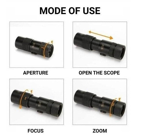 Compact waterproof monocular telescope with 10x zoom, night vision, and smartphone compatibility for outdoor adventures.