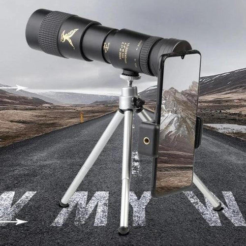 Compact waterproof monocular telescope with 10x zoom, night vision, and smartphone compatibility for outdoor adventures.
