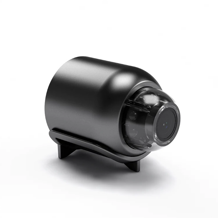"Compact WiFi night vision mini camera, 1080P HD, wide-angle lens, discreet size, high-definition surveillance, black finish"