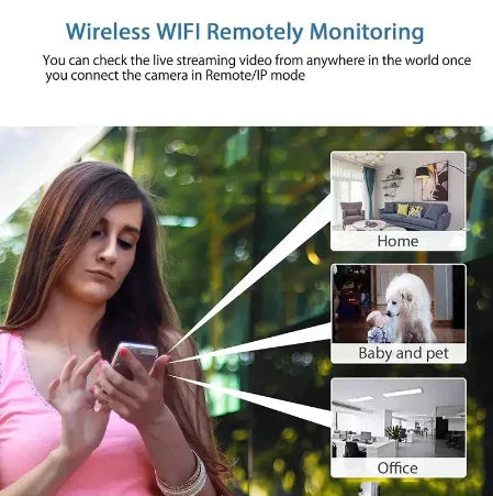 "Compact WiFi night vision mini camera, 1080P HD, wide-angle lens, discreet size, high-definition surveillance, black finish"