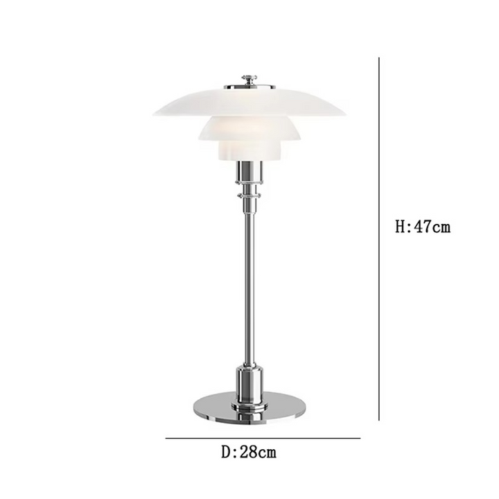 Contemporary Danish designer table lamp with warm LED light, sleek Scandinavian form, amber finish, and premium glass.