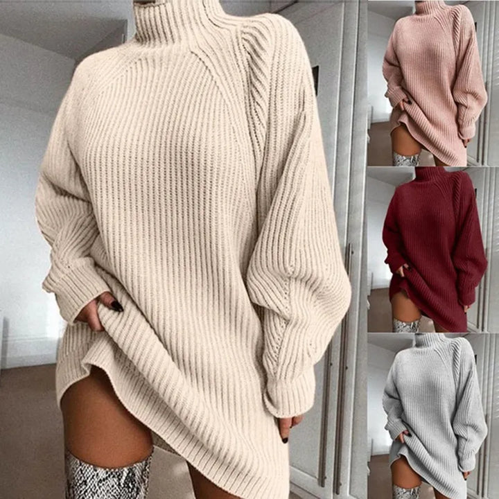 Cosy Celeste turtleneck midi dress for women, perfect for winter warmth & comfort.
