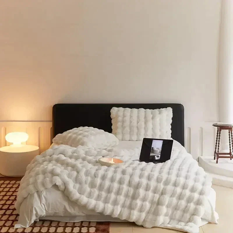 Anti-pilling, super soft faux fur portable blanket. Perfect cozy throw for any setting.