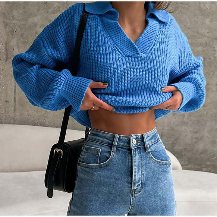 Cozy knitted women's sweater made from soft polyester for warm, comfortable all-season wear with a relaxed fit.