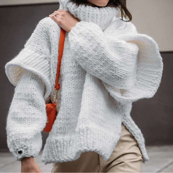 Versatile women's oversized turtleneck sweater, a cozy knit for stylish fall and winter casual fashion.