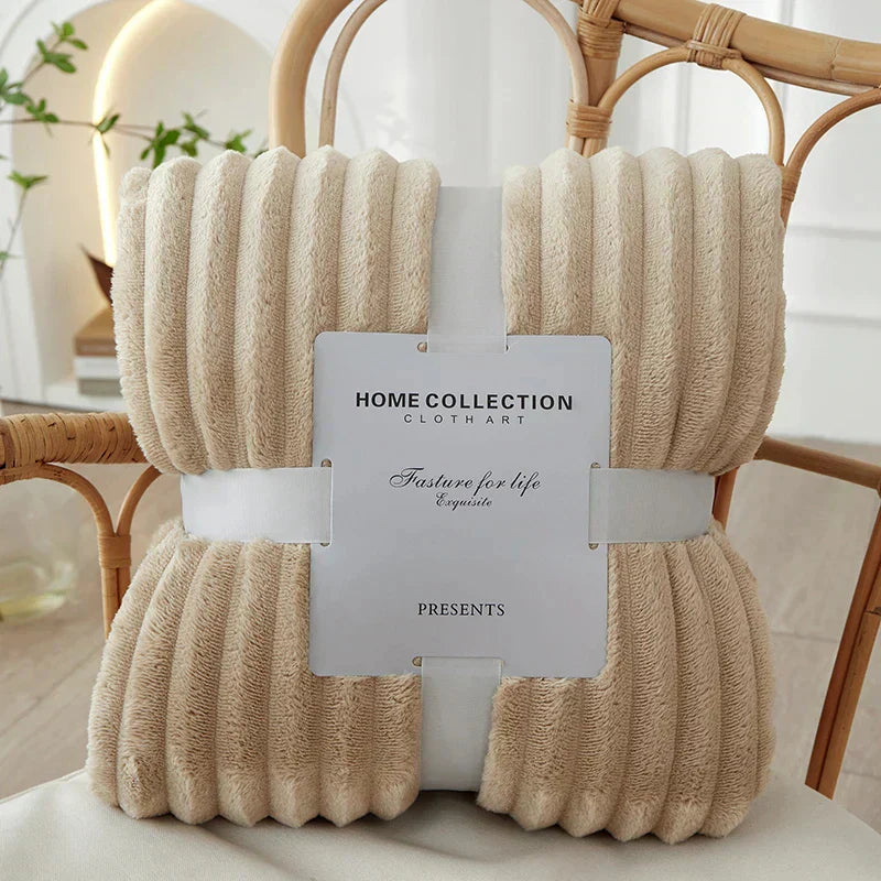 Luxurious wide-stripe fleece blanket. Super soft plush throw for cozy nights & stylish home decor.