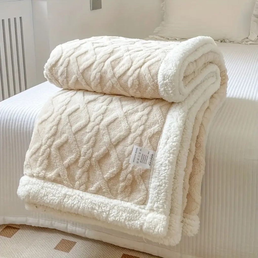 Plush, warm diamond knit sherpa blanket, a soft and comfortable fleece throw for cozy nights and home decor.