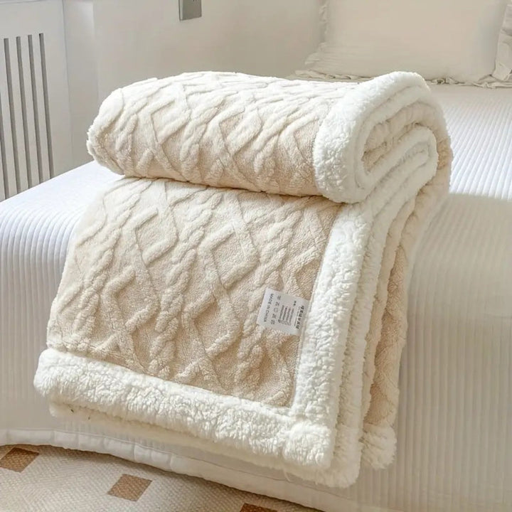 Plush, warm diamond knit sherpa blanket, a soft and comfortable fleece throw for cozy nights and home decor.