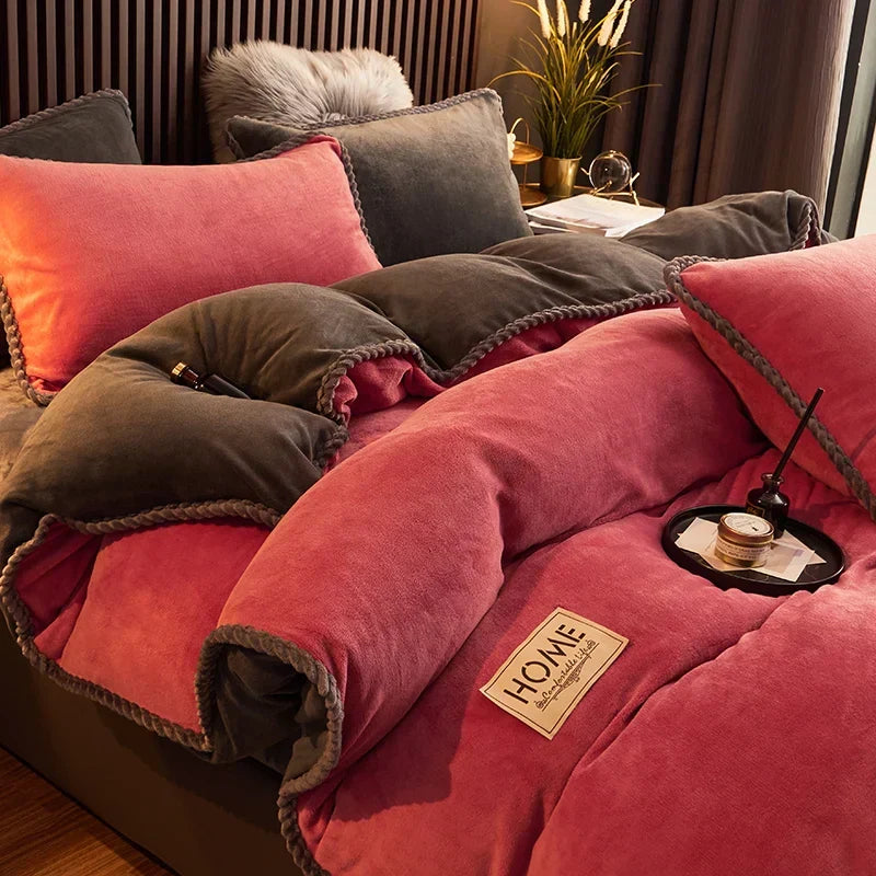Cozy velvet fleece duvet cover set, ideal for warm winter nights and luxurious comfort.