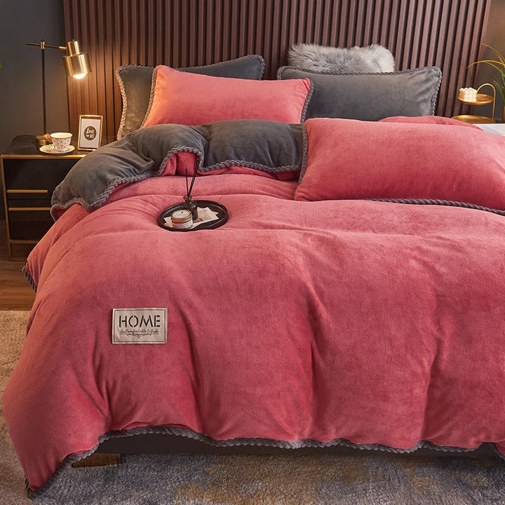 Warm and inviting velvet fleece duvet set, enhancing your bedroom with plush winter bedding.