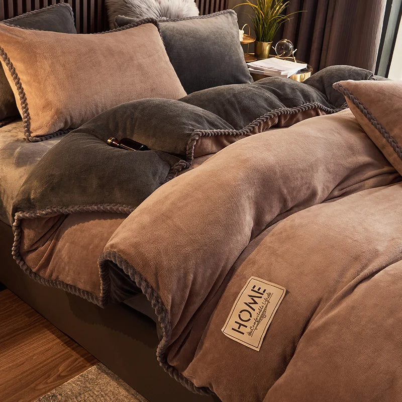 Velvet fleece duvet cover set, combining luxury, softness, and warmth for the perfect winter bed.