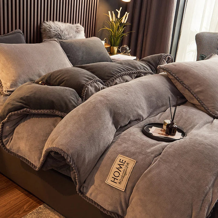 Soft fleece duvet cover and pillow shams, perfect for a cozy winter bedroom decor.