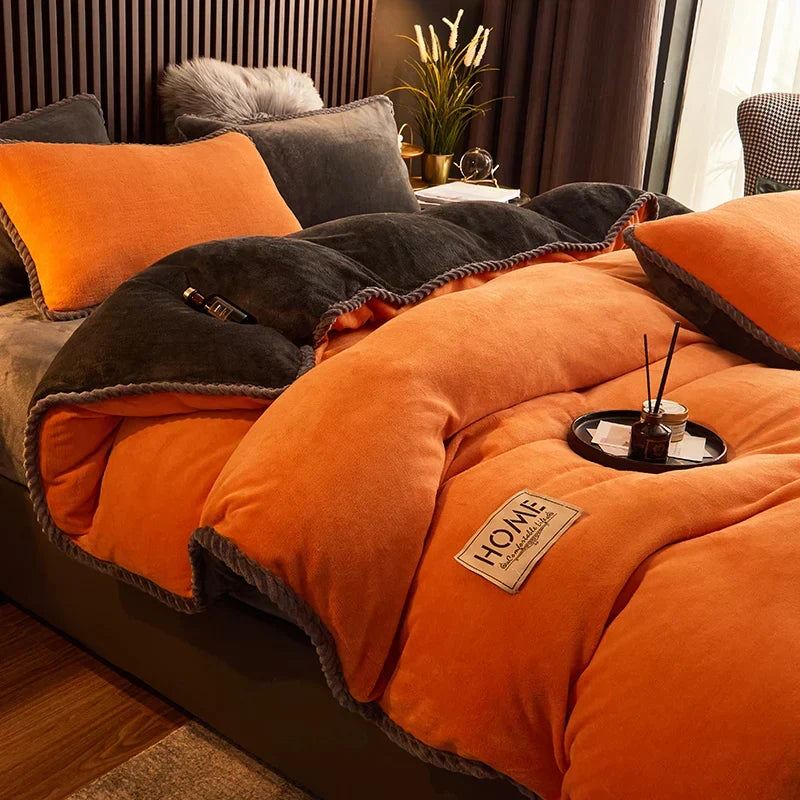 Warm velvet fleece bedding set, designed for ultimate comfort and inviting sleep in winter.