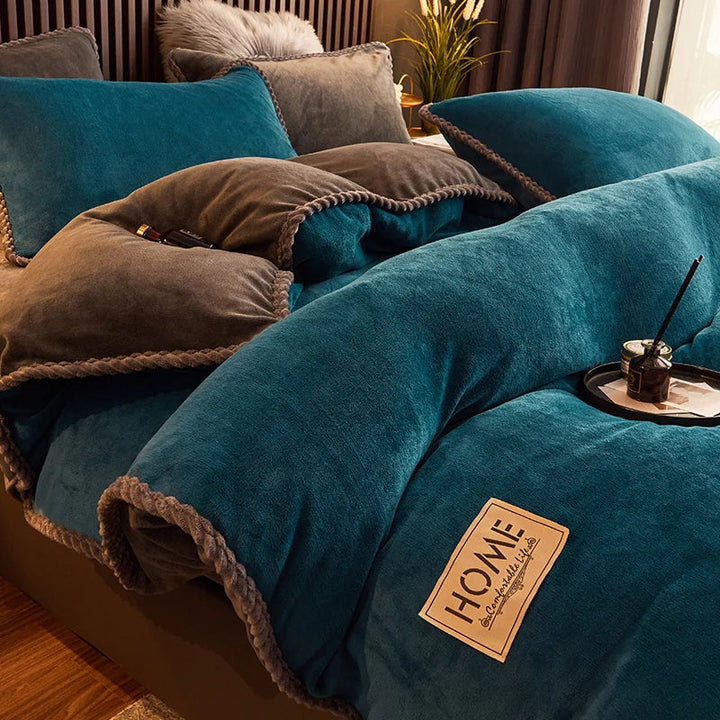 Elegant velvet fleece duvet cover, offering luxury and softness for your winter home textiles.