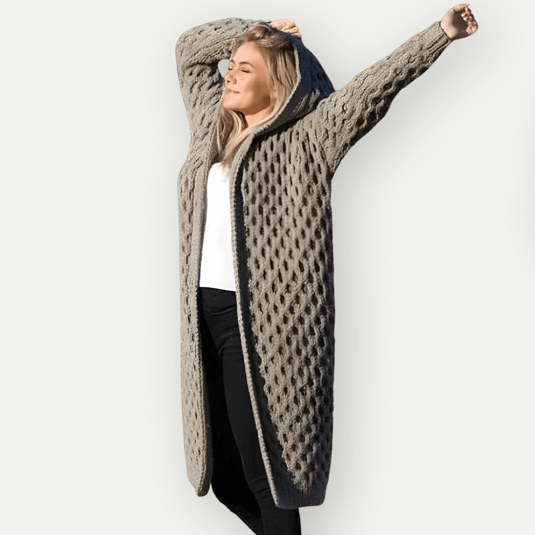 Women's cozy hooded long sleeve zip-up jacket. Comfortable & stylish polyester for everyday fall & winter wear.