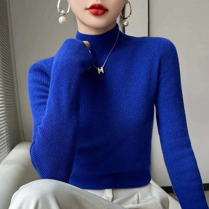 Chic casual women's knitted half turtleneck sweater in burgundy, perfect for layering.