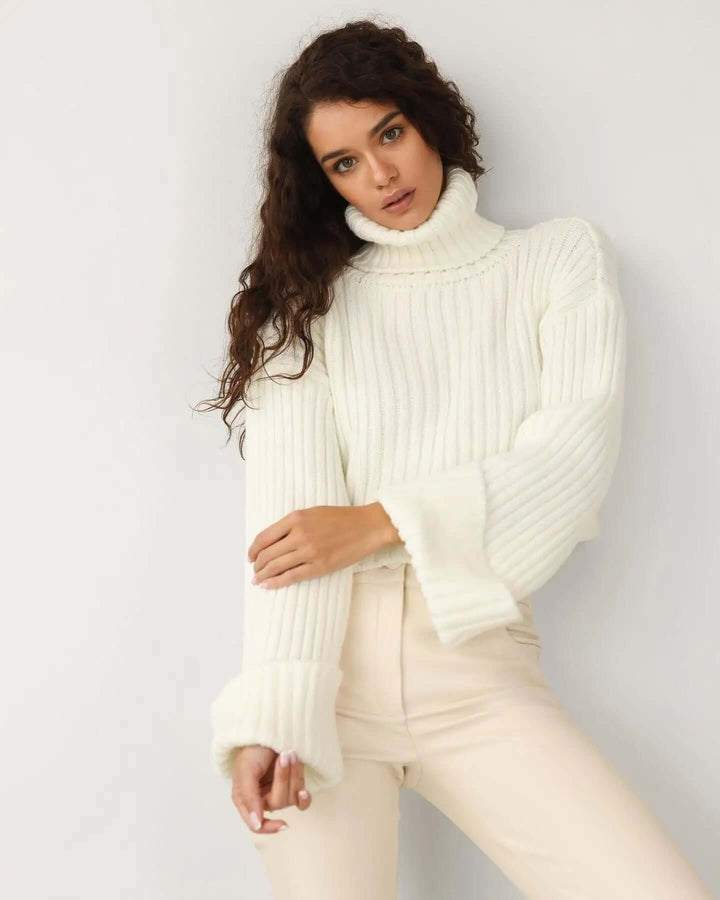 Stylish women's pullover knitted sweater. A versatile long sleeve winter piece for chic fall fashion ensembles.