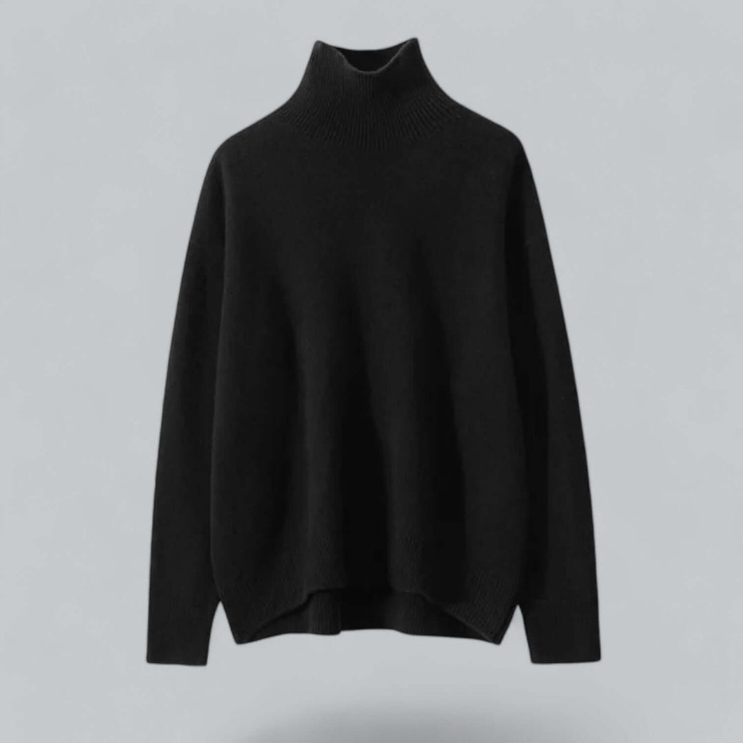 Comfortable women's knitted roll neck jumper with long sleeves. Elegant and cozy winter pullover style.