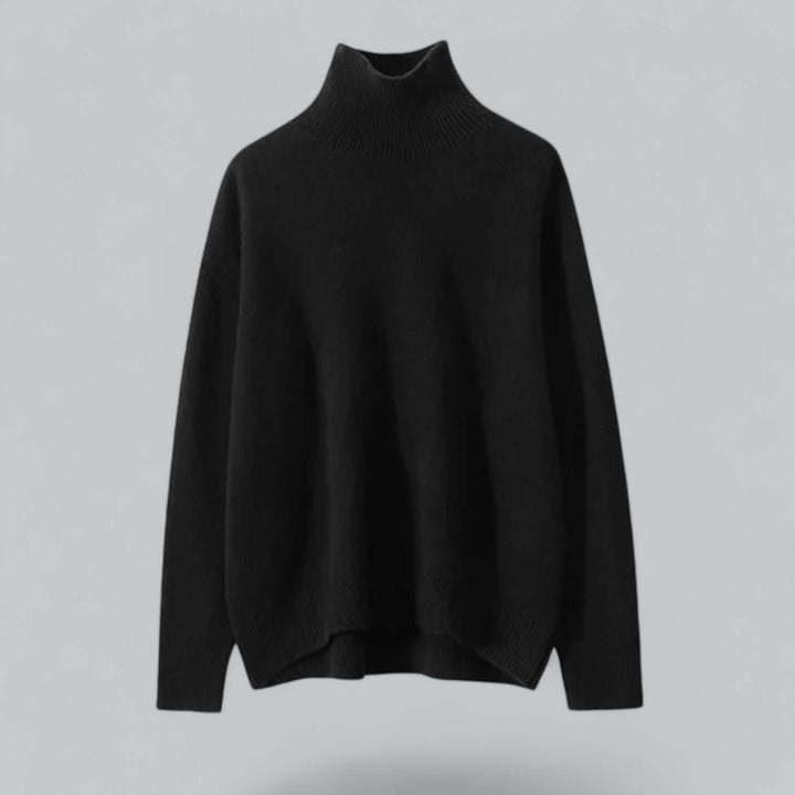Comfortable women's knitted roll neck jumper with long sleeves. Elegant and cozy winter pullover style.