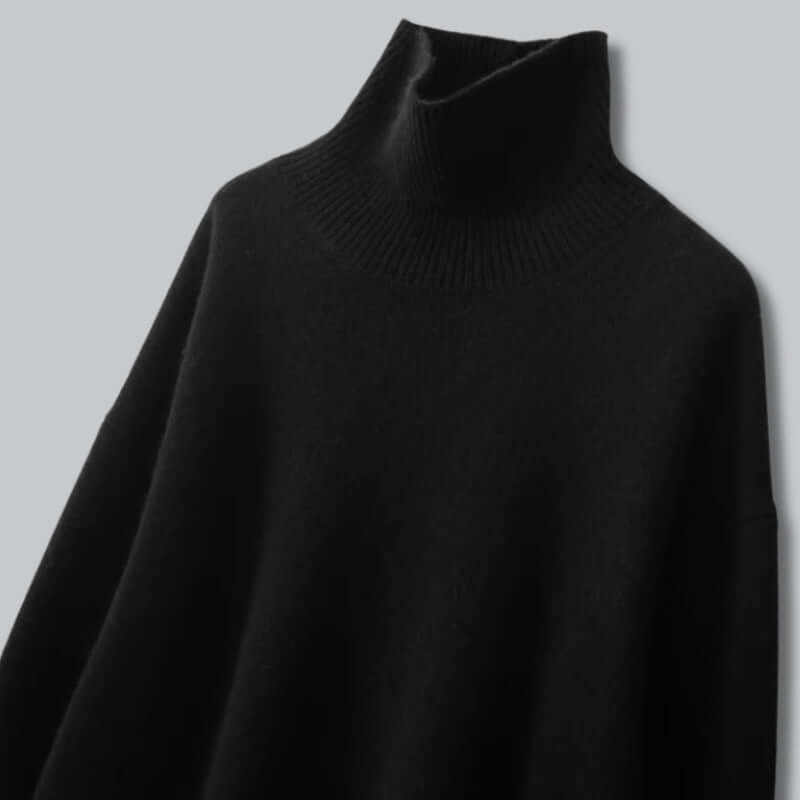 Versatile women's cozy knitted roll neck sweater. Elegant long sleeve top, ideal for winter outfits.