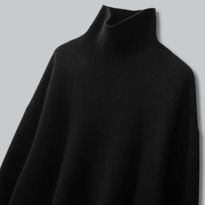Versatile women's cozy knitted roll neck sweater. Elegant long sleeve top, ideal for winter outfits.
