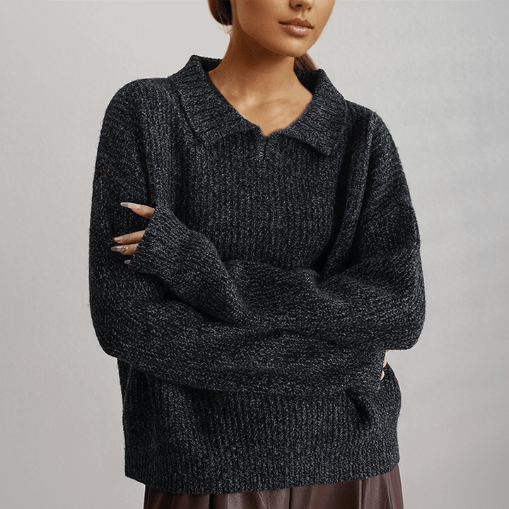 Casual women's long sleeve knitted jumper in a warm rust color, a versatile top for daily wear & chilly seasons.