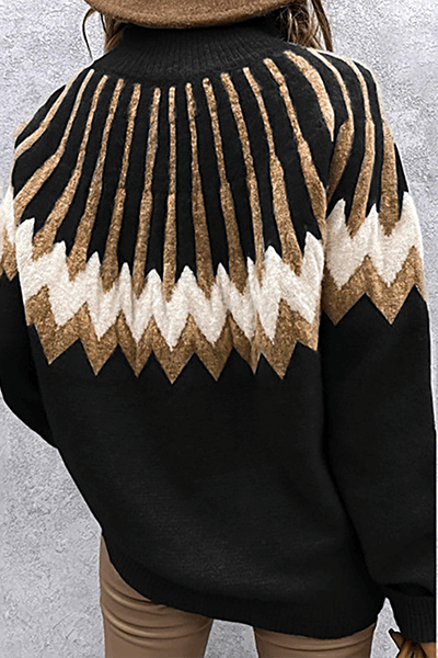 Women's cozy printed collar sweater, a stylish long sleeve knit pullover for casual wear.