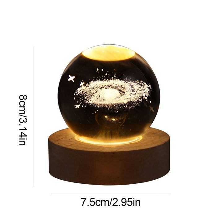Sphere lamp with crystal, ambient LED light, home decor table accent.