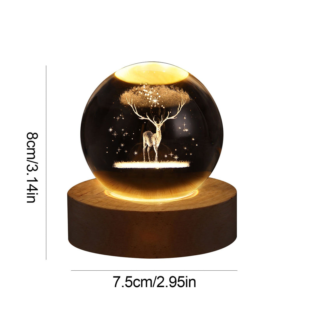 Tabletop crystal sphere lamp, ambient LED lighting, stylish home decor.