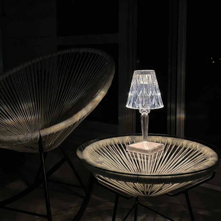 Crystal table lamp, CrystalLuxe brand, for sophisticated living room and bedroom accent lighting.