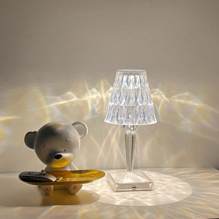 CrystalLuxe table lamp, a stunning modern luxury light enhancing the beauty of any home decor.