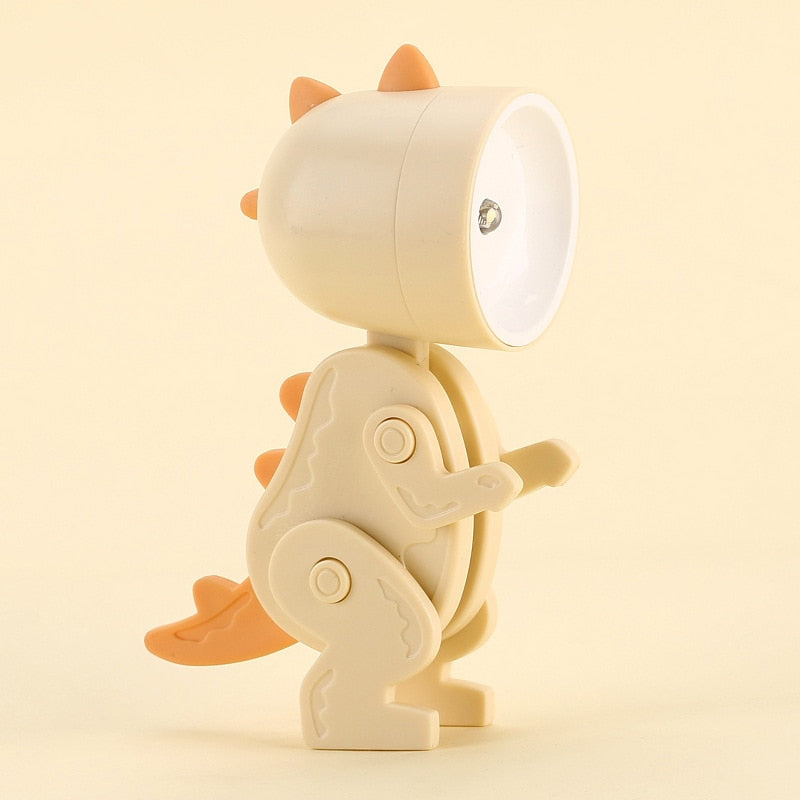 Dinosaur night light, an ambient bedside lamp providing a soft glow for kids' sleep.