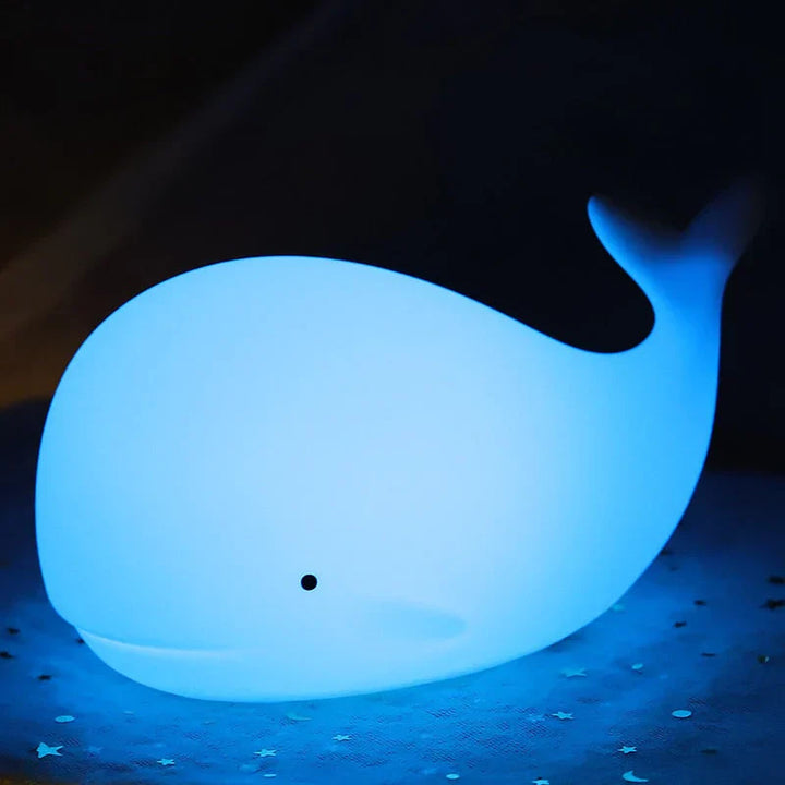 Soft LED whale night light, color changing, a charming and soothing addition to any nursery decor.