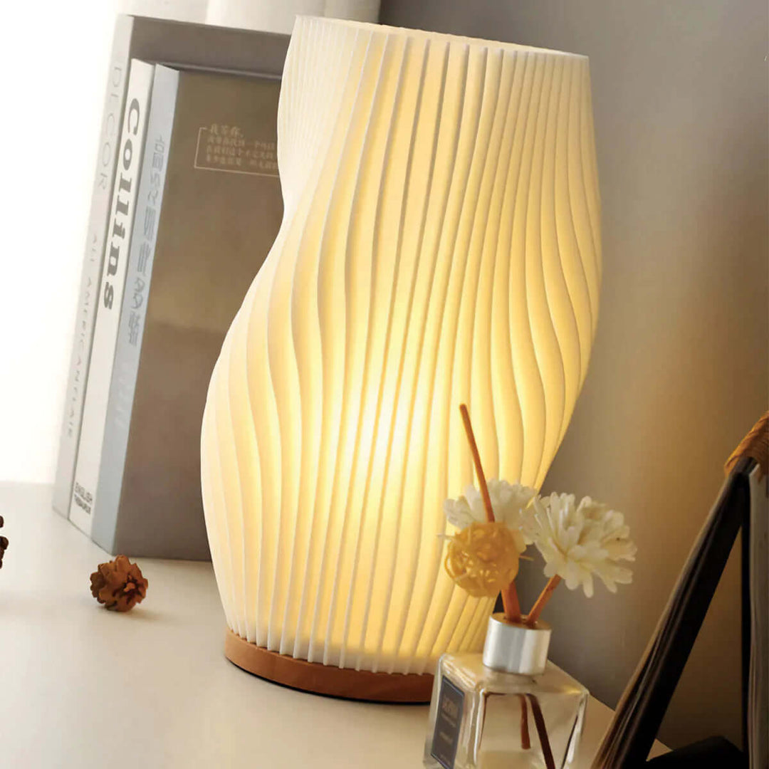 Modern Dimmable USB Desk Lamp with Wave Shade