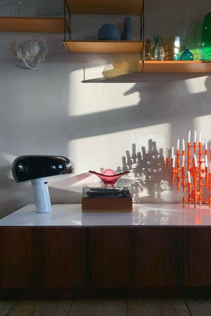 Carrara Marble Table Lamp with Glazed Metal Reflector