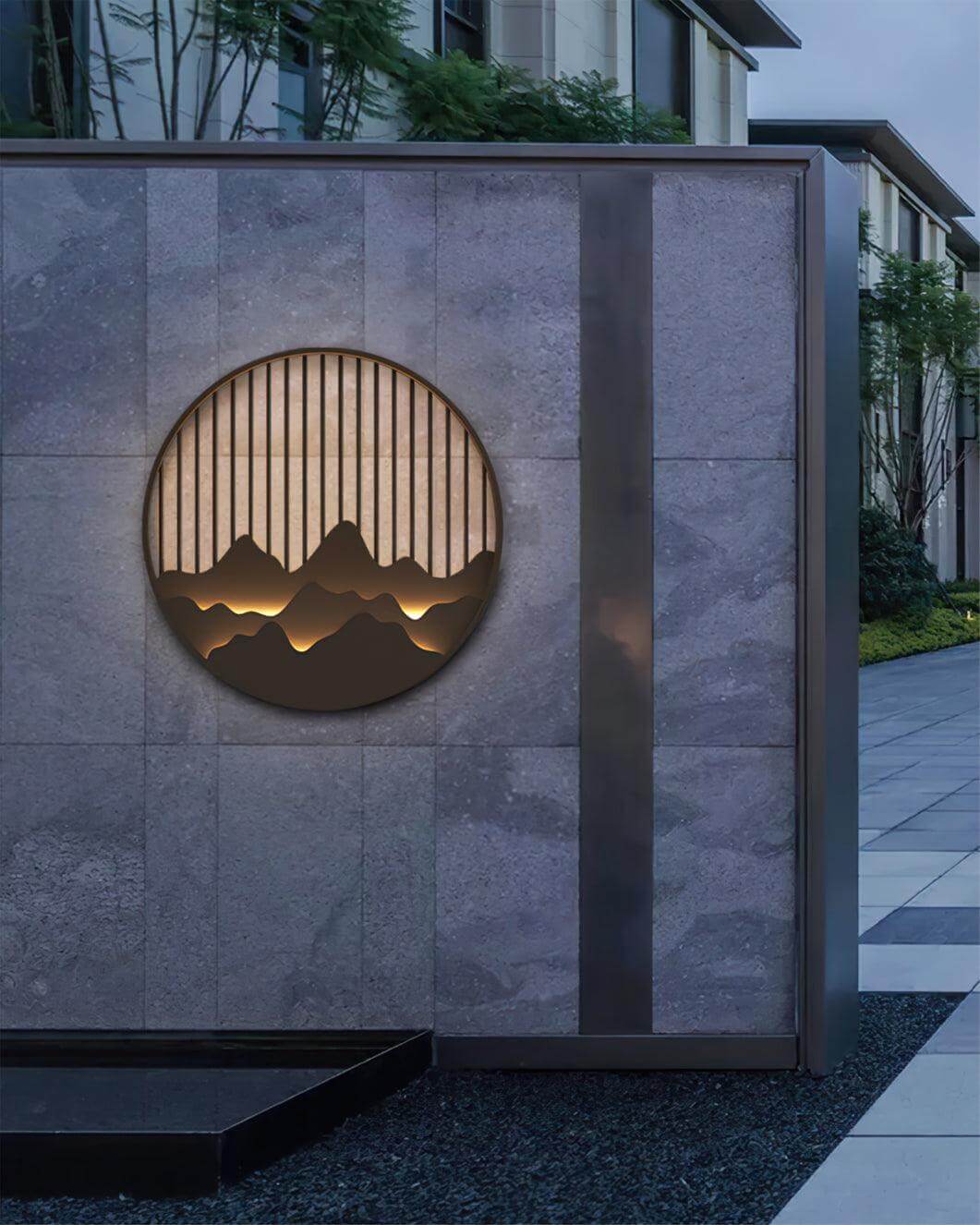 Outdoor LED Wall Light with Circular Mountain Motif
