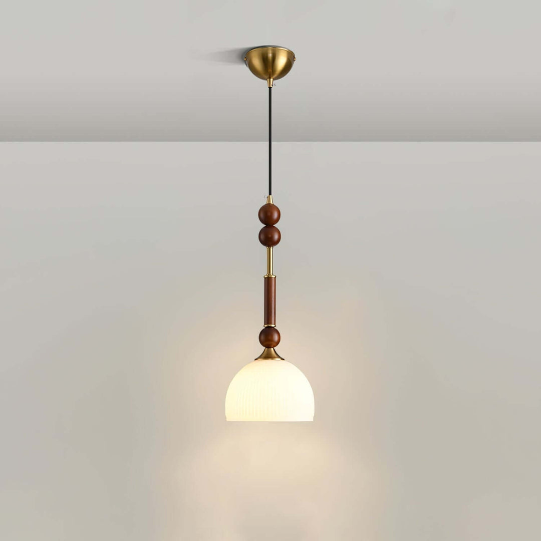 Elegant Glass Pendant Lamp with Wooden & Brass Accents
